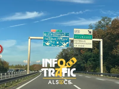 Travaux M35, sens Colmar > Strasbourg, à hauteur de Geispolsheim, avant l'échangeur de la Vigie.
