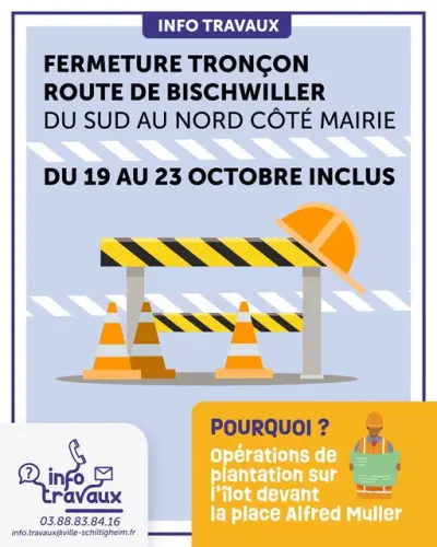 Travaux Schiltigheim, route de Bischwiller, à hauteur de la Mairie.