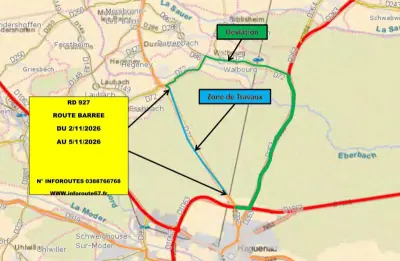 Travaux D927, entre la zone de Walbourg / Hegeney et Haguenau.