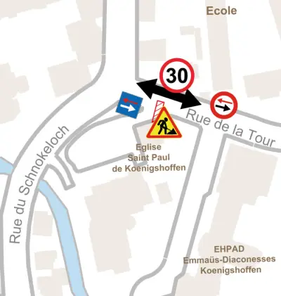 Travaux Strasbourg, secteur Koenigshoffen, Rue de la Tour.