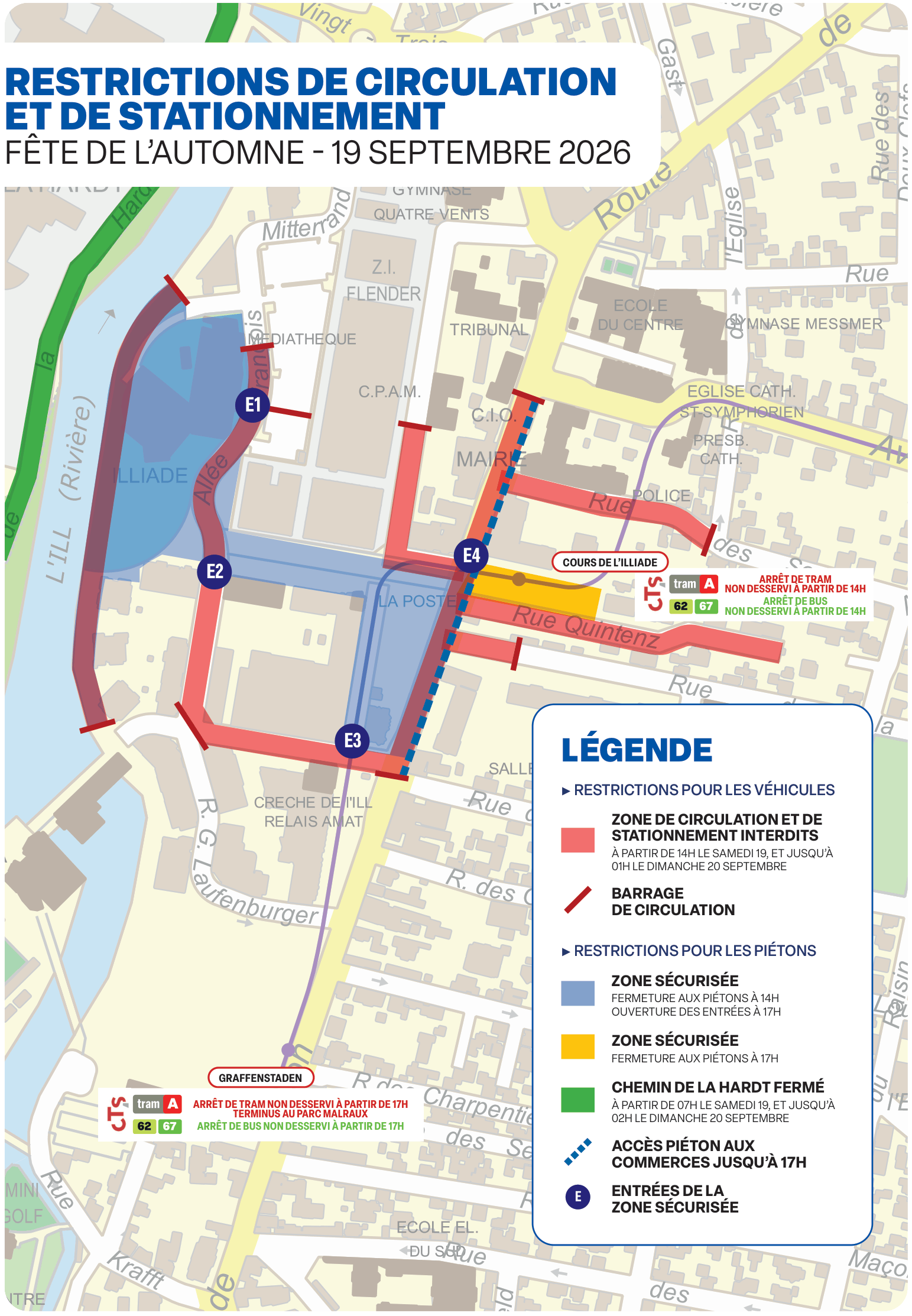 Plan de restriction de la circulation et du stationnement pour le samedi 19 septembre 2026 &agrave; Illkirch-Graffenstaden